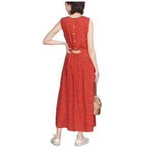 BEACHLUNCHLOUNGE Red Midi Dress White Star Print Cut-out Back Midi - Size M -